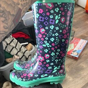 Floral Rain Boots with Teal Soles
